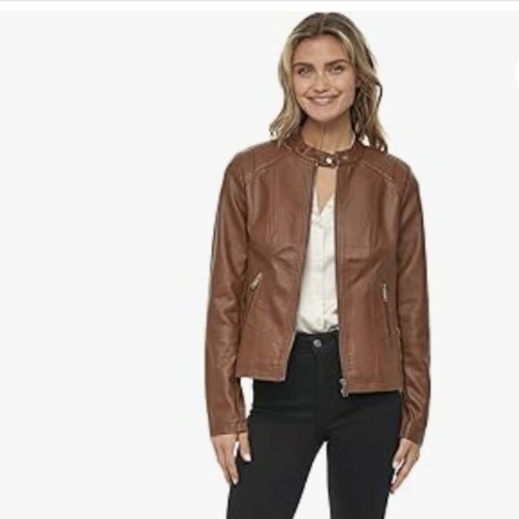 Sebby Collection Women's Faux Leather Jacket with Moto Details Front Zip Size XL - Picture 15 of 16